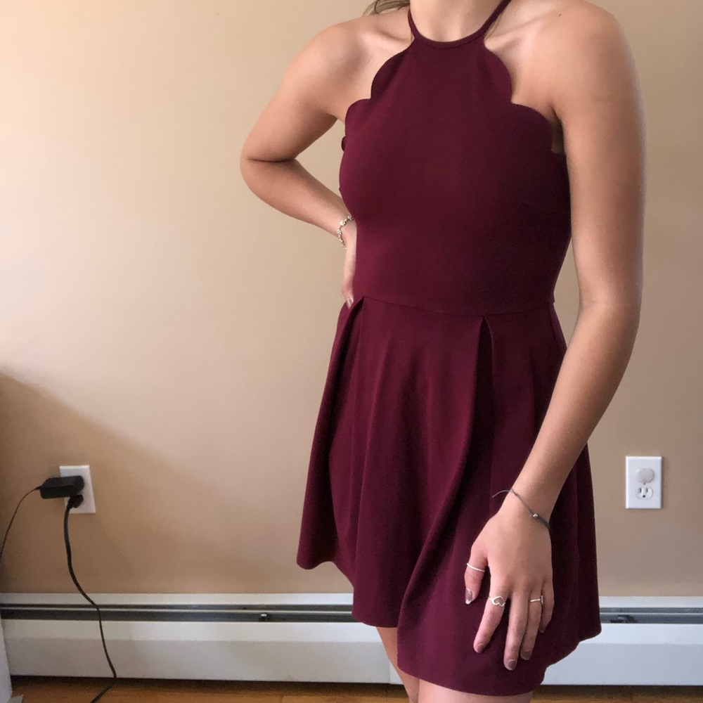 Burgundy Fit and Flare Dress